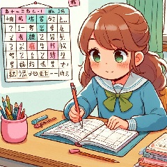 小学生の女の子が国語の勉強をしている画像