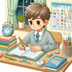 小学生の男の子が国語の勉強をしている画像