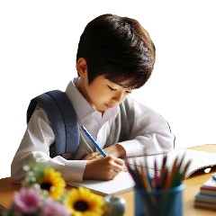 小学生がリビング学習をしている画像