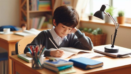 小学生がリビング学習をしている画像