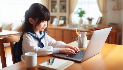 女子小学生がリビング学習をしている画像20