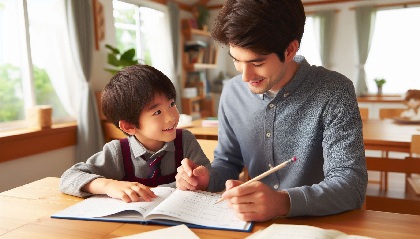 小学生が家庭教師に勉強を教えてもらっている画像2