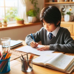 小学生がリビングで勉強している写真36