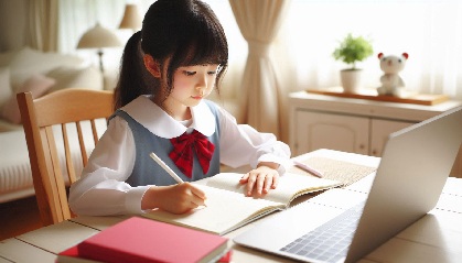 小学生がリビングで勉強している写真40