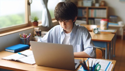 小学生がリビングで勉強している写真43