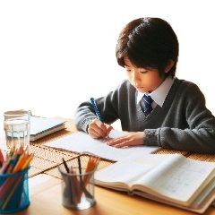 人見知りの小学生がリビング学習をしている写真6