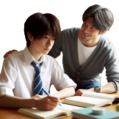 男子中学生が受験の為に家庭教師に勉強を教えて貰っている写真10