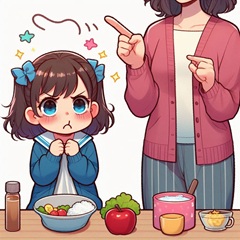 小学生が忘れ物をして親に叱られているイラスト