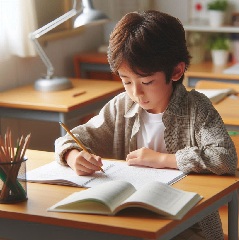 消極的な小学生がリビング学習で自信を持って積極的に勉強している写真3