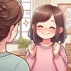 食べ物の好き嫌い（偏食）を克服して褒められている小学生2