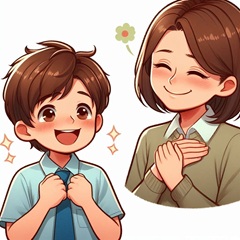 食べ物の好き嫌い（偏食）を克服して褒められている小学生3