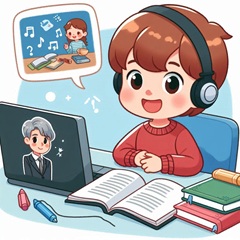 人見知りの小学生がオンライン学習をしているイラスト1