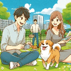 愛犬と一緒に泊まれる宿泊施設にいるイラスト