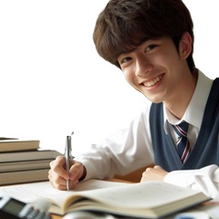 大阪の中学生が笑顔で勉強している写真
