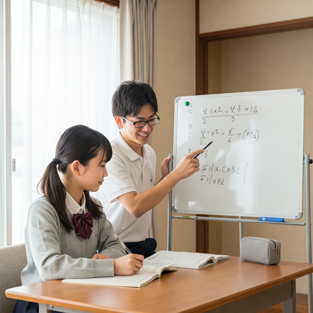 大阪の女子中学生がWAMで勉強している画像