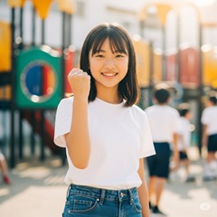 メンタルトレーニングを行って自信をつけてガッツポーズしている女の子の画像