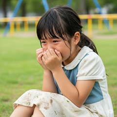小学生の７歳の女の子がいじめられて泣いている画像