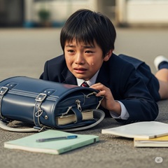 小学生の７歳の男の子がいじめられて泣いている画像
