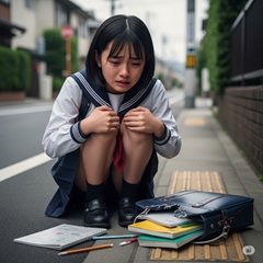 小学生の１２歳の女の子がいじめられて泣いている画像