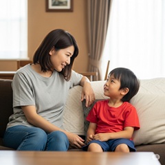 小学生の息子とおしゃべりしている画像
