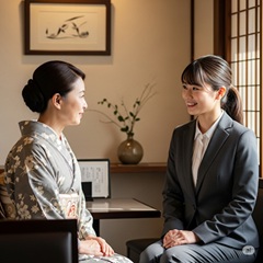 学校の先生に子供の相談をしている画像