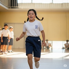 体育が苦手な小学生の女の子が走っている画像