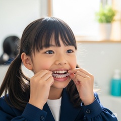 小学生がマウスピース矯正をしている画像