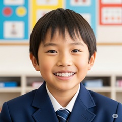 小学生の歯並びが悪い男の子がマウスピース矯正をしている画像