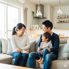 家族３人でおしゃべりしている画像