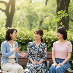 専業主婦３人がおしゃべりしている画像