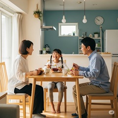 夫が食事小児専業主婦に感謝をしている画像
