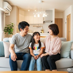 家族でくつろいでいる画像