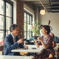 50代の男女が再婚活でデートをしている画像