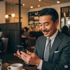 再婚活をスマホを使ってマリッシュでしている50代男性の画像