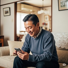 再婚活をスマホを使ってマリッシュでしている50代男性の画像
