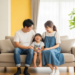マリッシュで再婚活をしている男性と女性が子供と一緒にデートをしている画像