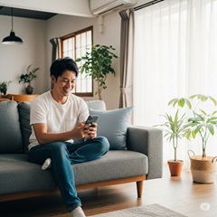 スマホでマリッシュを使っている男性の画像
