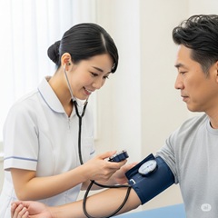 患者さんの血圧を測る看護師