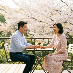 熟年婚活でデートをしている50代の男女の画像