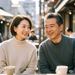熟年婚活でデートをしている50代の男女の画像