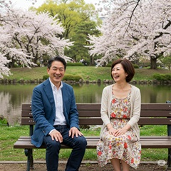 熟年婚活でデートをしている60代の男女の画像