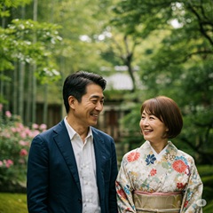熟年婚活に成功した50代の男女の画像
