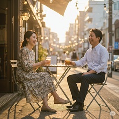 熟年婚活に成功した55歳の同い年の男女の画像