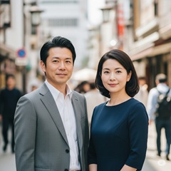 熟年婚でカフェデートをしている55歳同士の男女の画像