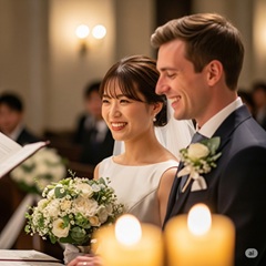 忙しい32歳の看護師が結婚式を挙げている画像