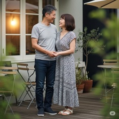 50代の男女がレストランで、男性が女性に真剣な表情で話している様子