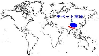 チベット高原の場所の地図