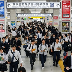 大阪の主要な駅周辺にある塾に通う生徒たちのイメージ画像