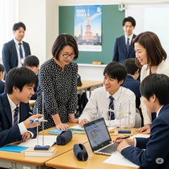大阪で生徒と教師が協力し、個々の学習ニーズと目標に合わせたサポートを行っているイメージ画像