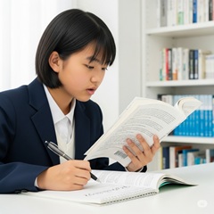 音読と疑問点を書き出すことで理解を深めている日本の中学生のイメージ